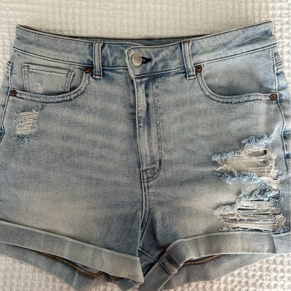 Distressed Light Wash Denim Shorts
